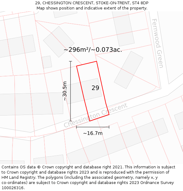 29, CHESSINGTON CRESCENT, STOKE-ON-TRENT, ST4 8DP: Plot and title map