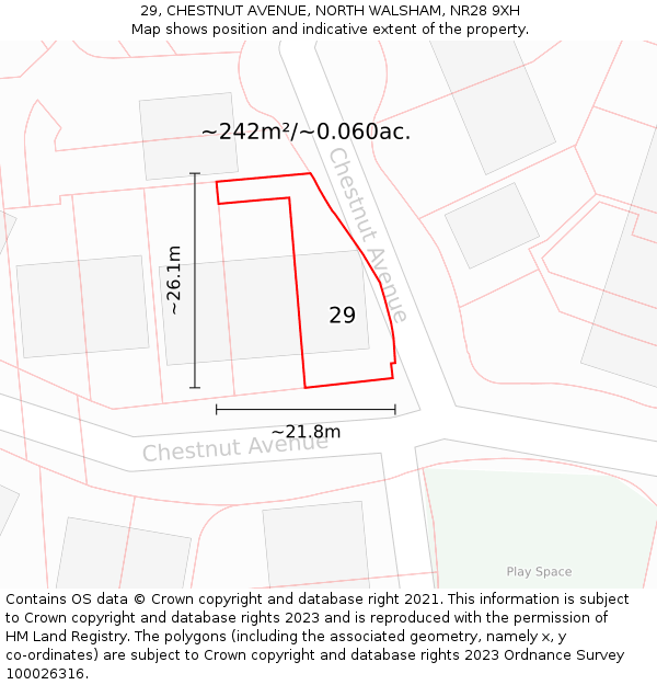 29, CHESTNUT AVENUE, NORTH WALSHAM, NR28 9XH: Plot and title map