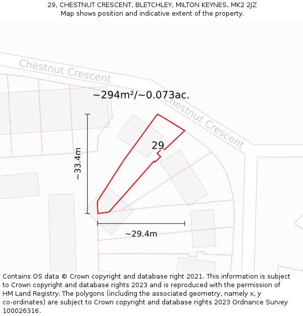29, CHESTNUT CRESCENT, BLETCHLEY, MILTON KEYNES, MK2 2JZ: Plot and title map