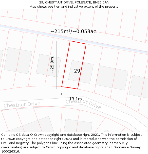 29, CHESTNUT DRIVE, POLEGATE, BN26 5AN: Plot and title map