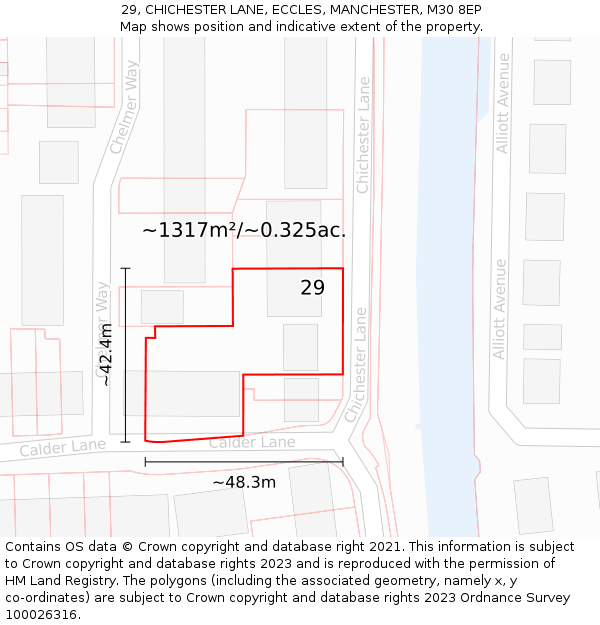 29, CHICHESTER LANE, ECCLES, MANCHESTER, M30 8EP: Plot and title map