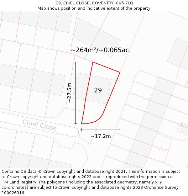 29, CHIEL CLOSE, COVENTRY, CV5 7LQ: Plot and title map