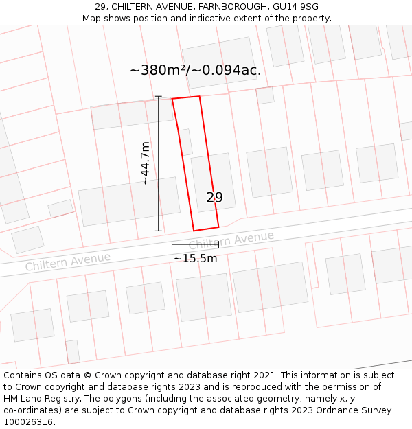 29, CHILTERN AVENUE, FARNBOROUGH, GU14 9SG: Plot and title map