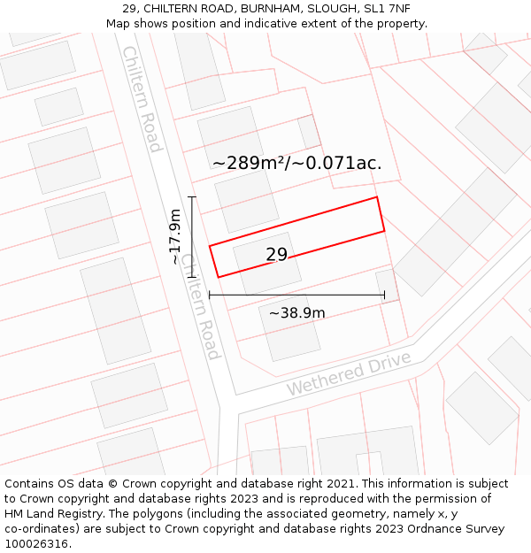 29, CHILTERN ROAD, BURNHAM, SLOUGH, SL1 7NF: Plot and title map