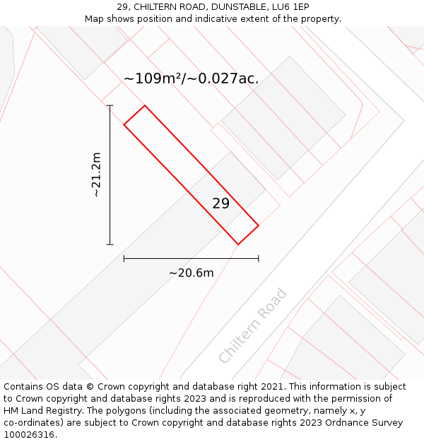 29, CHILTERN ROAD, DUNSTABLE, LU6 1EP: Plot and title map