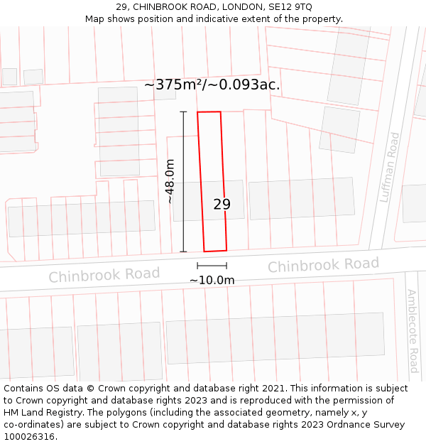 29, CHINBROOK ROAD, LONDON, SE12 9TQ: Plot and title map