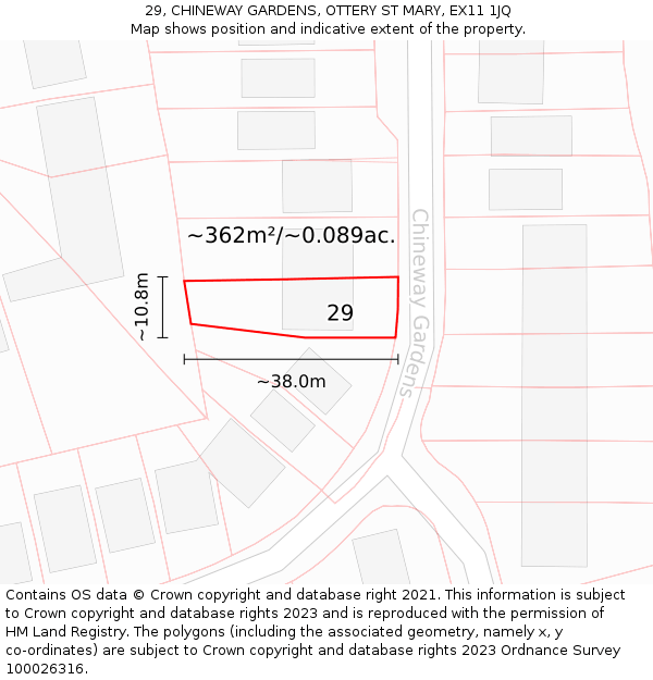 29, CHINEWAY GARDENS, OTTERY ST MARY, EX11 1JQ: Plot and title map