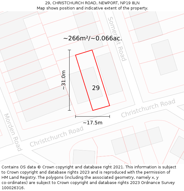 29, CHRISTCHURCH ROAD, NEWPORT, NP19 8LN: Plot and title map