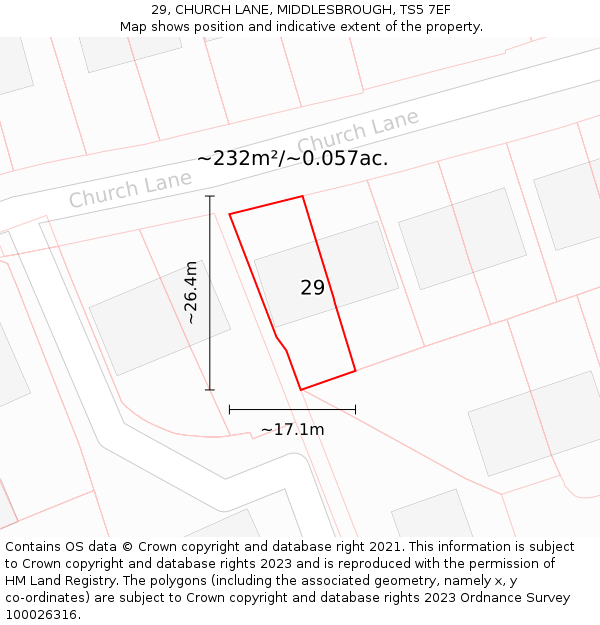 29, CHURCH LANE, MIDDLESBROUGH, TS5 7EF: Plot and title map