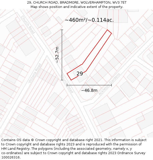 29, CHURCH ROAD, BRADMORE, WOLVERHAMPTON, WV3 7ET: Plot and title map