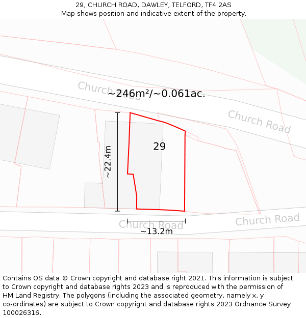 29, CHURCH ROAD, DAWLEY, TELFORD, TF4 2AS: Plot and title map