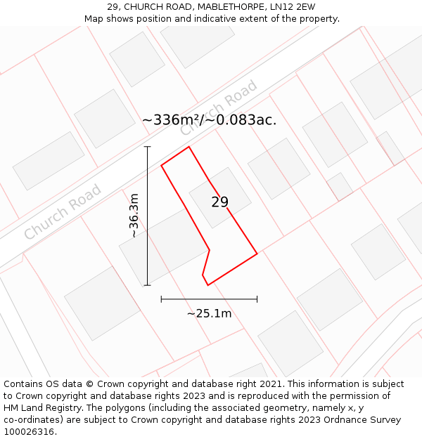 29, CHURCH ROAD, MABLETHORPE, LN12 2EW: Plot and title map