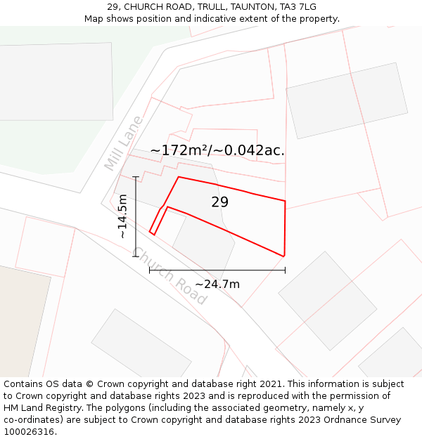 29, CHURCH ROAD, TRULL, TAUNTON, TA3 7LG: Plot and title map