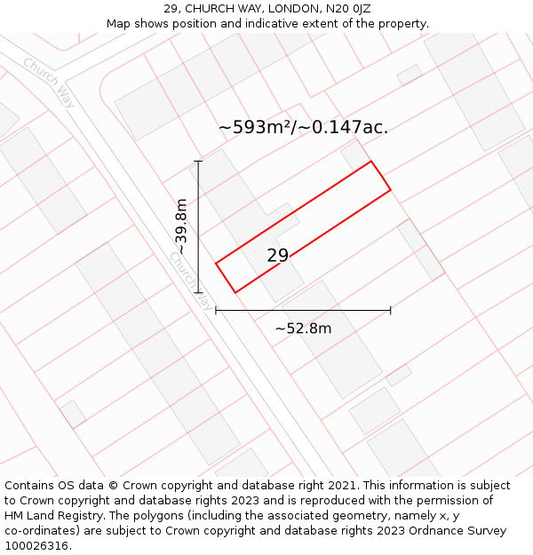 29, CHURCH WAY, LONDON, N20 0JZ: Plot and title map