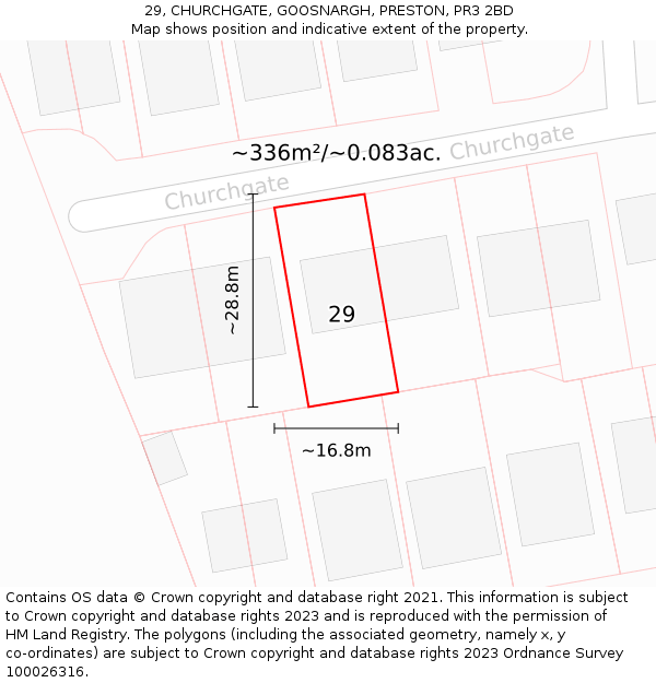29, CHURCHGATE, GOOSNARGH, PRESTON, PR3 2BD: Plot and title map