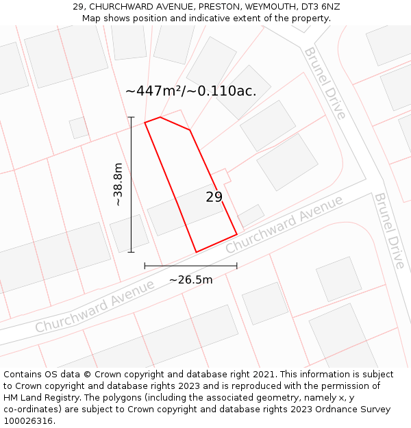 29, CHURCHWARD AVENUE, PRESTON, WEYMOUTH, DT3 6NZ: Plot and title map