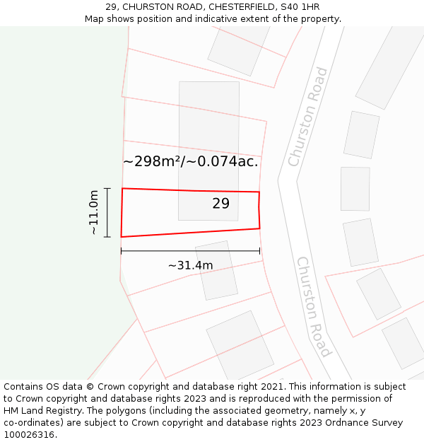 29, CHURSTON ROAD, CHESTERFIELD, S40 1HR: Plot and title map