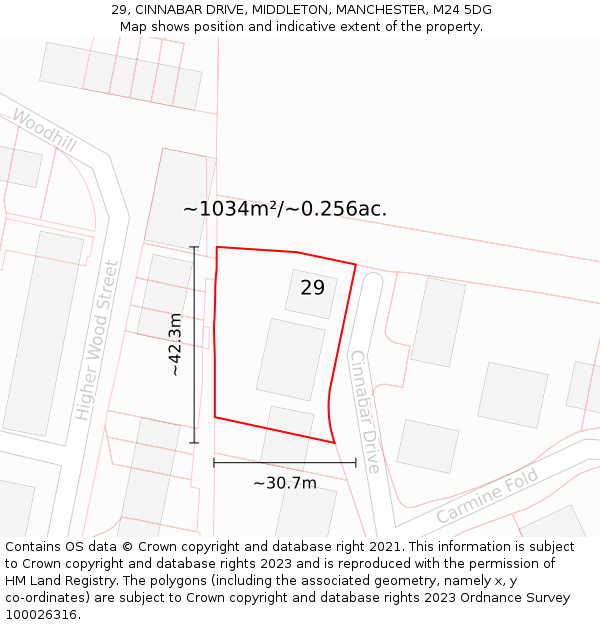 29, CINNABAR DRIVE, MIDDLETON, MANCHESTER, M24 5DG: Plot and title map