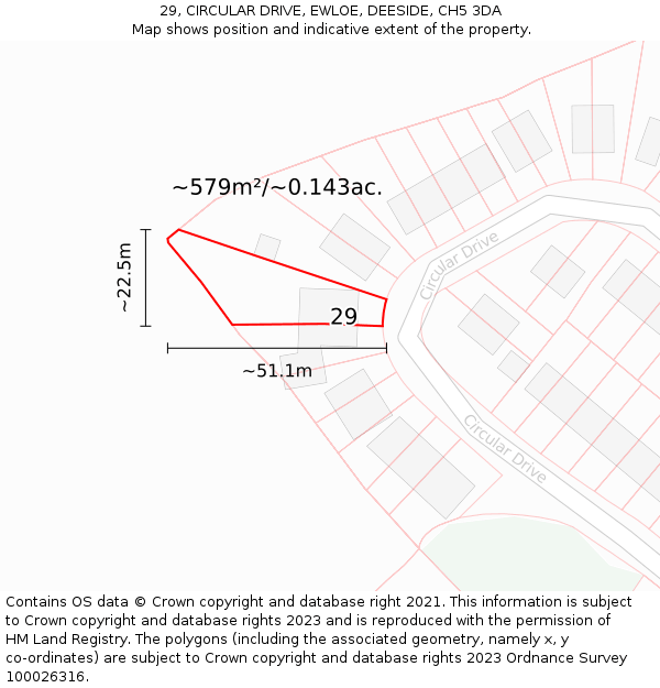 29, CIRCULAR DRIVE, EWLOE, DEESIDE, CH5 3DA: Plot and title map