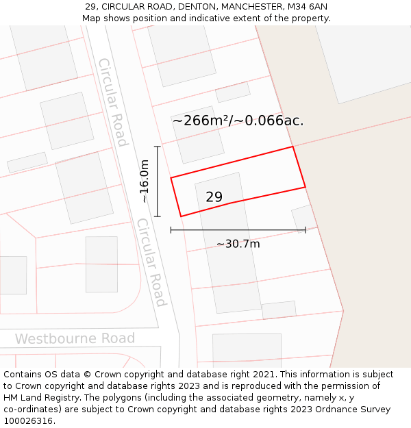 29, CIRCULAR ROAD, DENTON, MANCHESTER, M34 6AN: Plot and title map