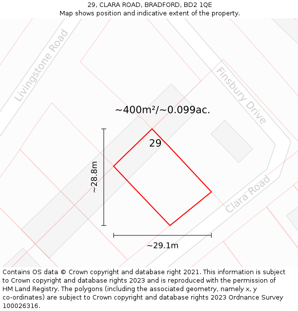 29, CLARA ROAD, BRADFORD, BD2 1QE: Plot and title map