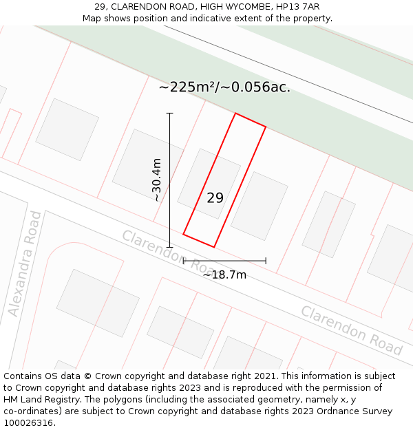 29, CLARENDON ROAD, HIGH WYCOMBE, HP13 7AR: Plot and title map