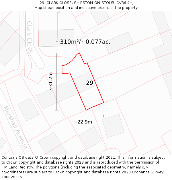 29, CLARK CLOSE, SHIPSTON-ON-STOUR, CV36 4HJ: Plot and title map