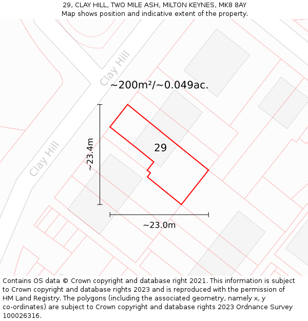 29, CLAY HILL, TWO MILE ASH, MILTON KEYNES, MK8 8AY: Plot and title map