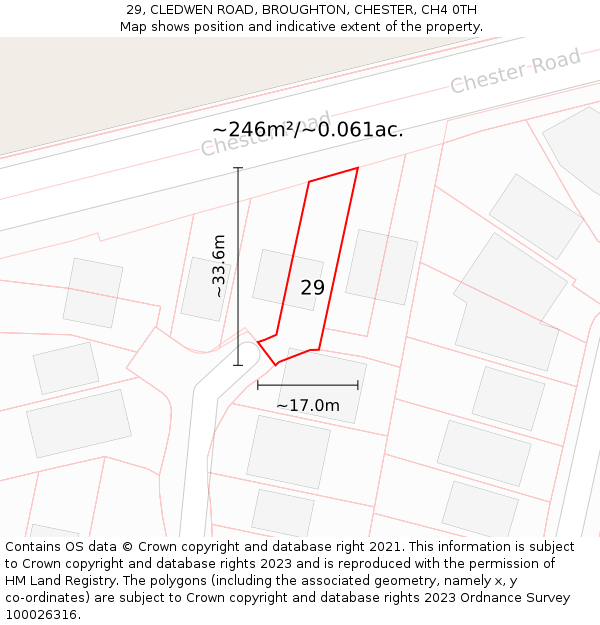 29, CLEDWEN ROAD, BROUGHTON, CHESTER, CH4 0TH: Plot and title map