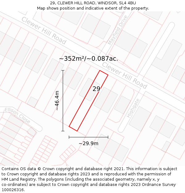 29, CLEWER HILL ROAD, WINDSOR, SL4 4BU: Plot and title map