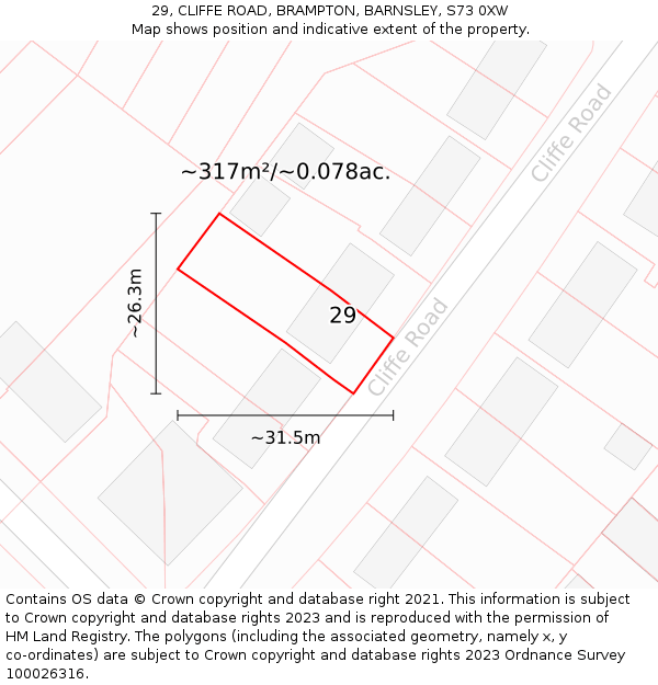 29, CLIFFE ROAD, BRAMPTON, BARNSLEY, S73 0XW: Plot and title map
