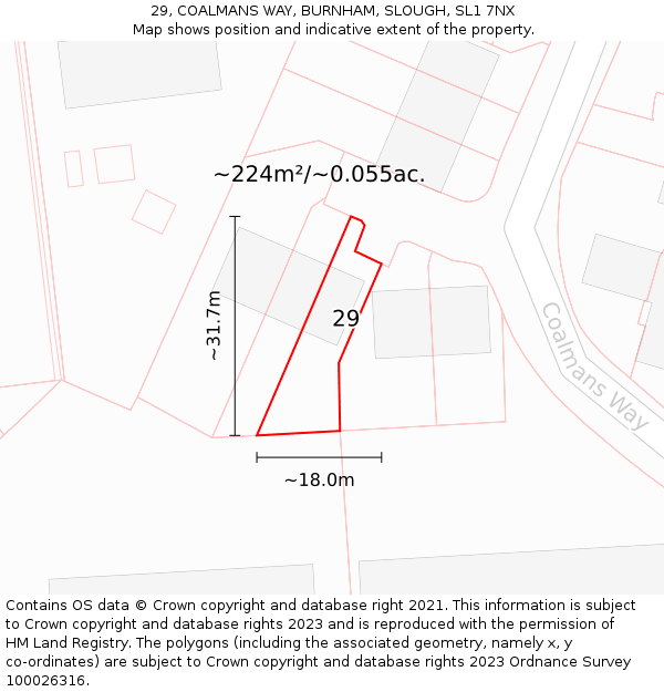 29, COALMANS WAY, BURNHAM, SLOUGH, SL1 7NX: Plot and title map