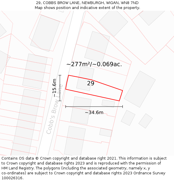 29, COBBS BROW LANE, NEWBURGH, WIGAN, WN8 7ND: Plot and title map
