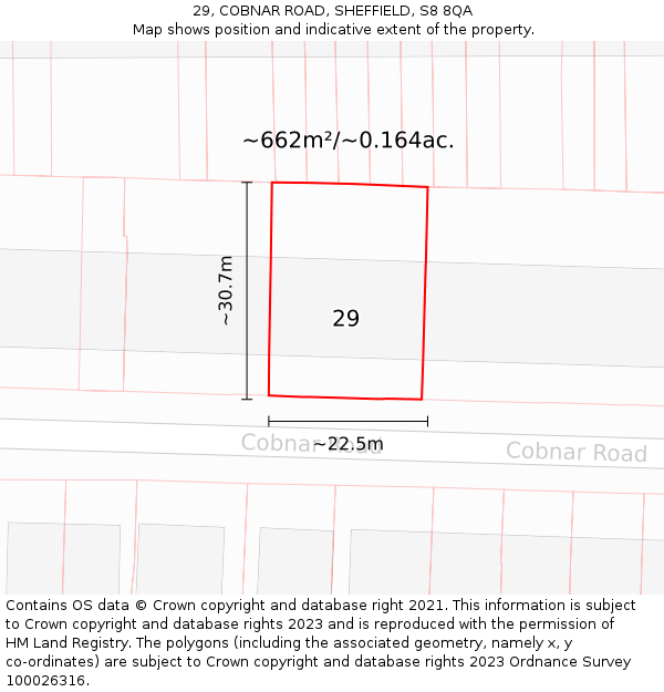 29, COBNAR ROAD, SHEFFIELD, S8 8QA: Plot and title map