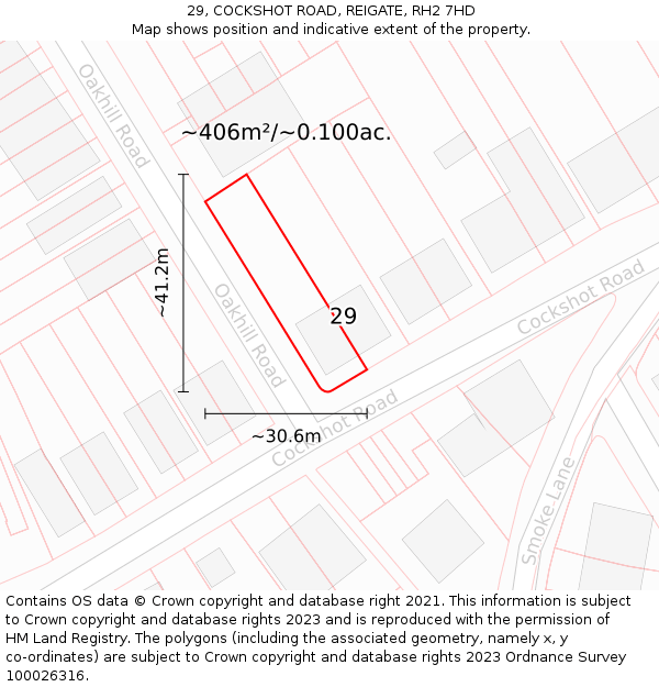 29, COCKSHOT ROAD, REIGATE, RH2 7HD: Plot and title map