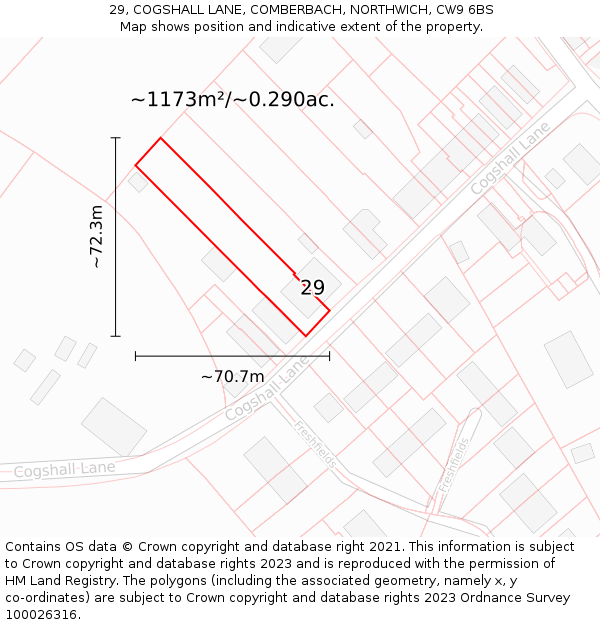 29, COGSHALL LANE, COMBERBACH, NORTHWICH, CW9 6BS: Plot and title map