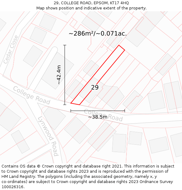 29, COLLEGE ROAD, EPSOM, KT17 4HQ: Plot and title map
