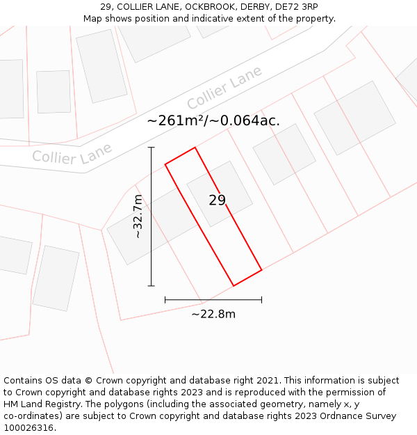 29, COLLIER LANE, OCKBROOK, DERBY, DE72 3RP: Plot and title map