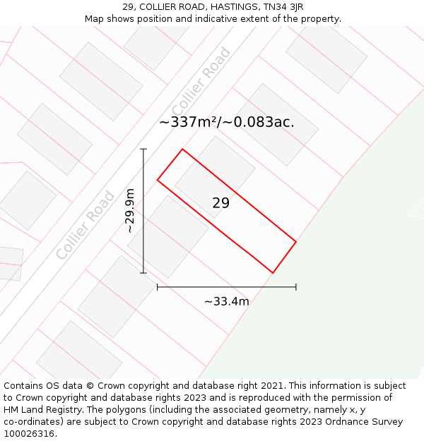 29, COLLIER ROAD, HASTINGS, TN34 3JR: Plot and title map