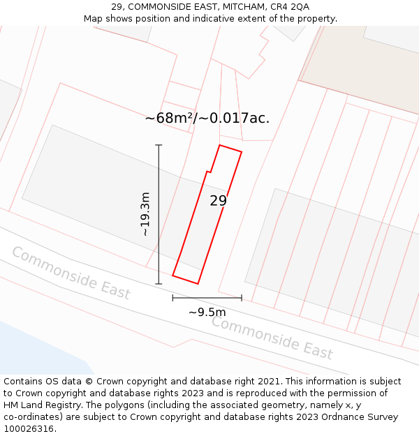 29, COMMONSIDE EAST, MITCHAM, CR4 2QA: Plot and title map