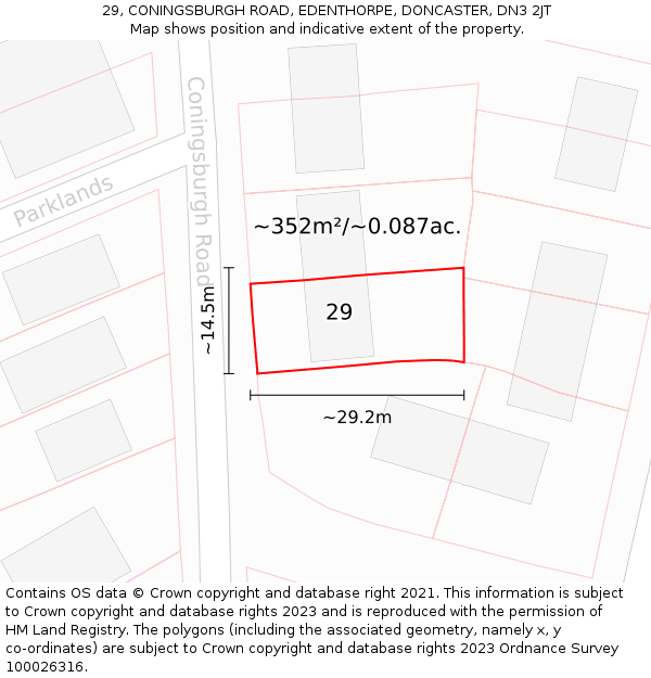 29, CONINGSBURGH ROAD, EDENTHORPE, DONCASTER, DN3 2JT: Plot and title map