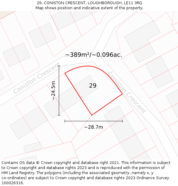 29, CONISTON CRESCENT, LOUGHBOROUGH, LE11 3RQ: Plot and title map