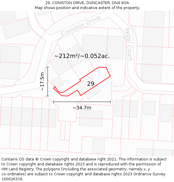 29, CONISTON DRIVE, DONCASTER, DN4 9GA: Plot and title map