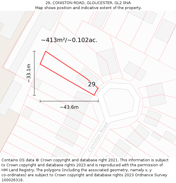 29, CONISTON ROAD, GLOUCESTER, GL2 0NA: Plot and title map