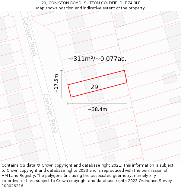 29, CONISTON ROAD, SUTTON COLDFIELD, B74 3LE: Plot and title map