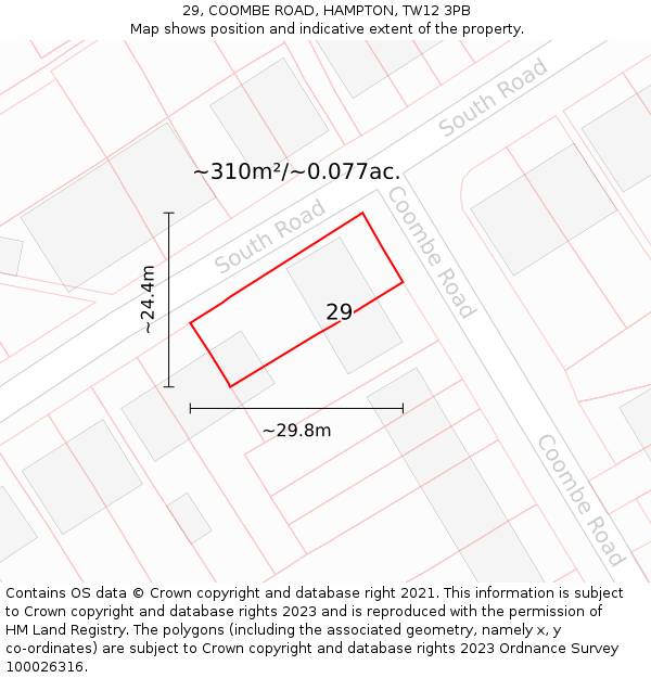 29, COOMBE ROAD, HAMPTON, TW12 3PB: Plot and title map