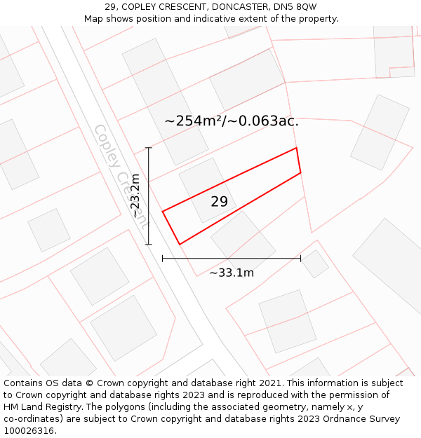 29, COPLEY CRESCENT, DONCASTER, DN5 8QW: Plot and title map