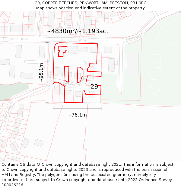 29, COPPER BEECHES, PENWORTHAM, PRESTON, PR1 9EG: Plot and title map