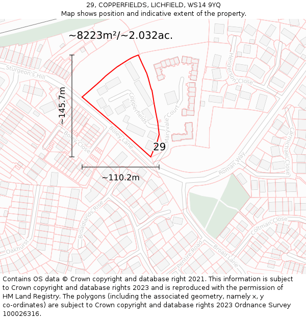 29, COPPERFIELDS, LICHFIELD, WS14 9YQ: Plot and title map