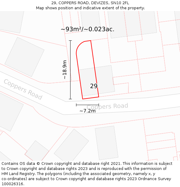 29, COPPERS ROAD, DEVIZES, SN10 2FL: Plot and title map